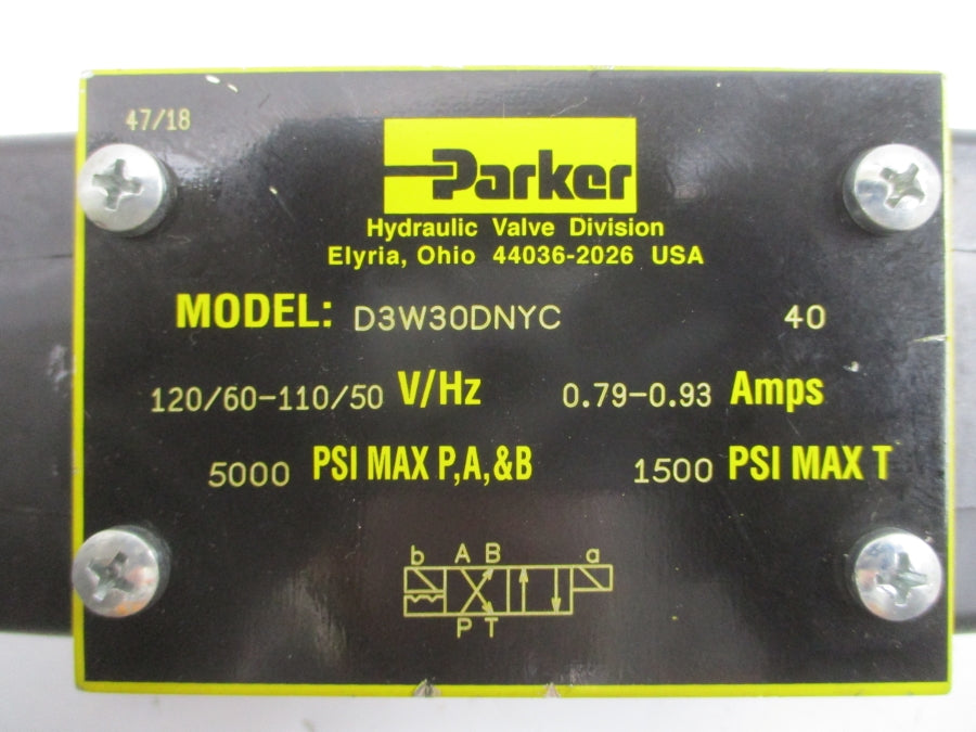 PARKER D3W30DNYC 110/120V 0.79-0.93A 1500/5000PSI NSNP
