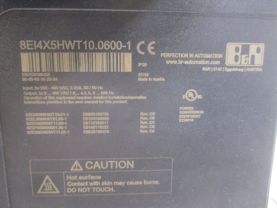 B&R AUTOMATION 8EI4X5HWT10.0600-1 200-480VAC 4.5A REV. C0 NSNP