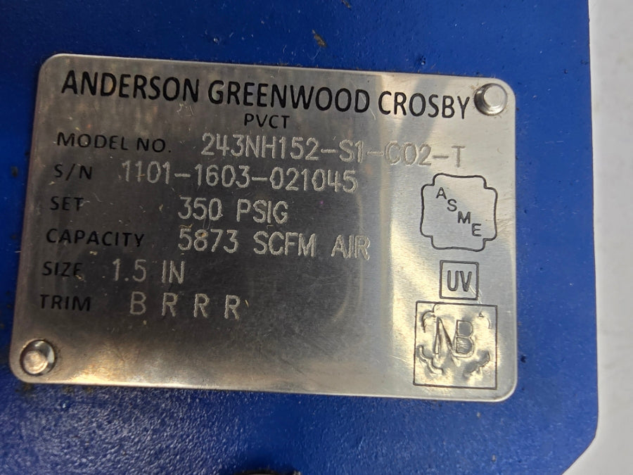 ANDERSON GREENWOOD 243NH152-S1-C02-T 350PSI 1.5" UNMP