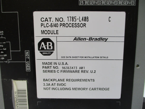 ALLEN BRADLEY 1785-L40B SER. C 5VDC 3.3A REV. U.2 UNMP