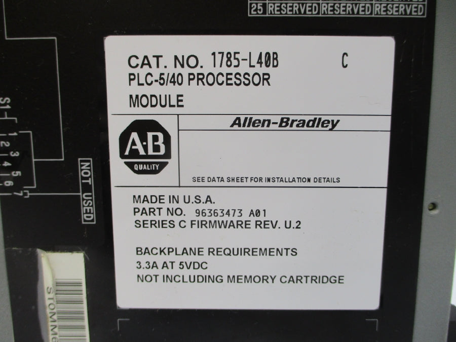 ALLEN BRADLEY 1785-L40B SER. C 5VDC 3.3A REV. U.2 UNMP