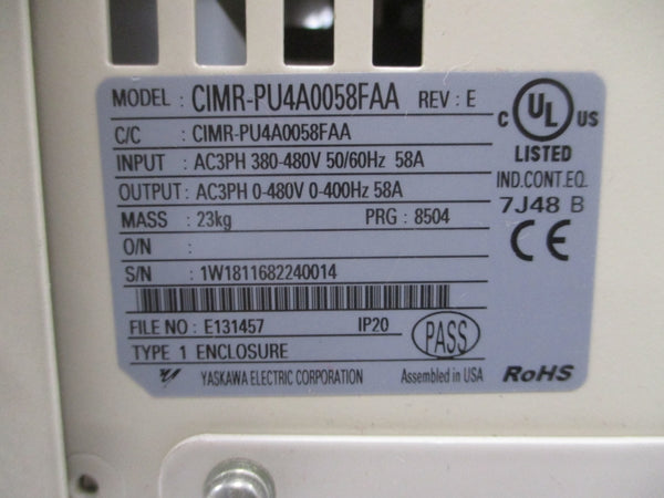 YASKAWA CIMR-PU4A0058FAA 380-480VAC 58A REV. E UNMP