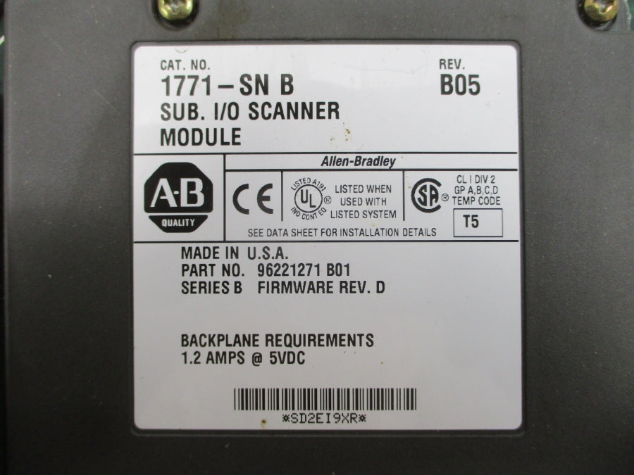 ALLEN BRADLEY 1771-SN SER. B F/W D 5VDC 1.2A REV. B05 UNMP
