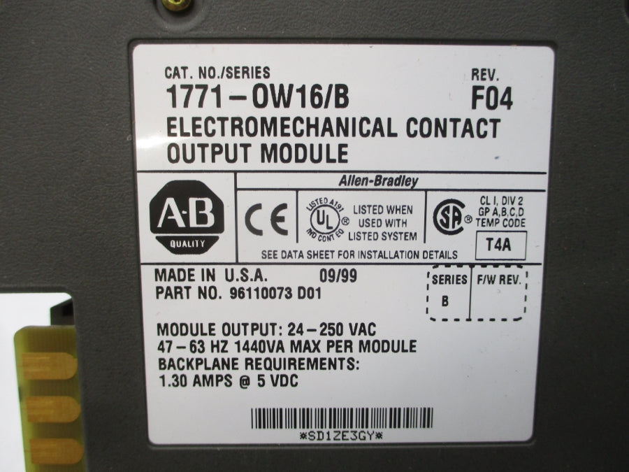 ALLEN BRADLEY 1771-OW16 SER. B 24-250VAC 1.30A REV. F04 UNMP