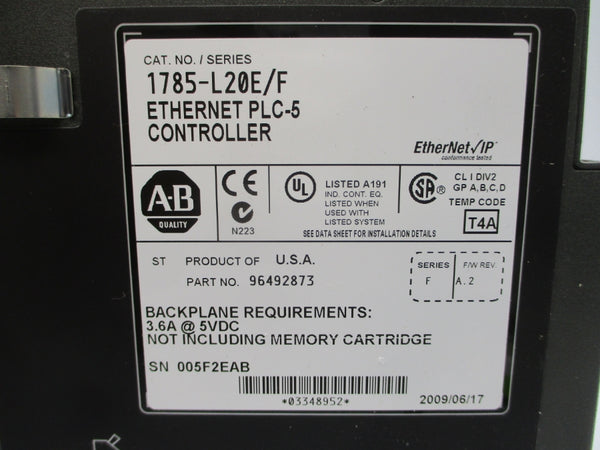 ALLEN BRADLEY 1785-L20E SER. F F/W A.2 5VDC 3.6A UNMP
