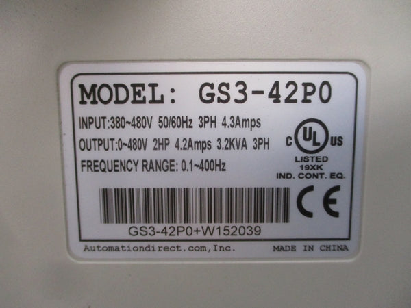 AUTOMATION DIRECT GS3-42P0 380-480V 4.3A NSMP