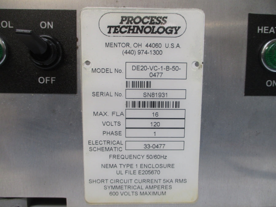PROCESS TECHNOLOGY DE20-VC-1-B-50-0477 120V 16A UNMP