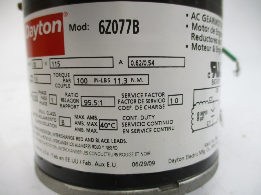DAYTON 6Z077B 115V 0.62/0.54A NSMP