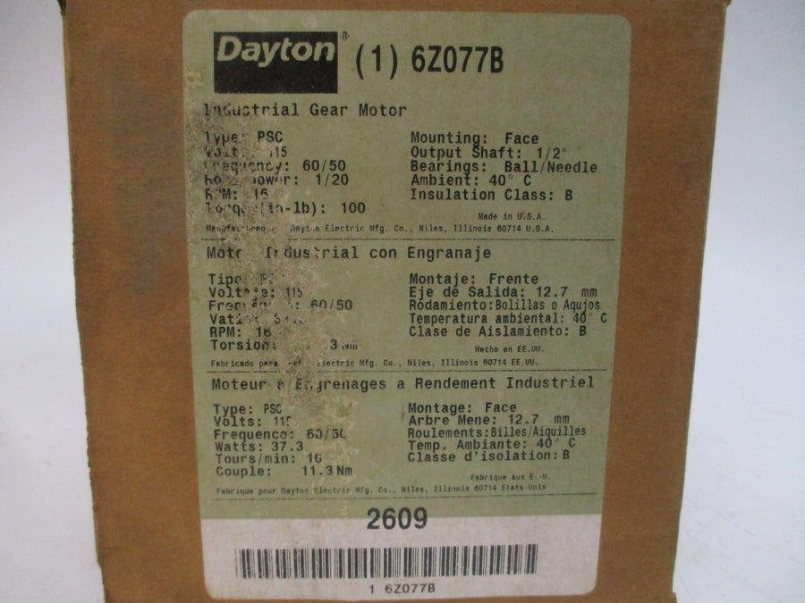 DAYTON 6Z077B 115V 0.62/0.54A NSMP