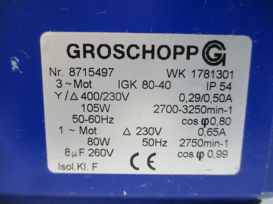 GROSCHOPP WK1781301 IGK80-40 400/230V 0.29/0.50A NSNP