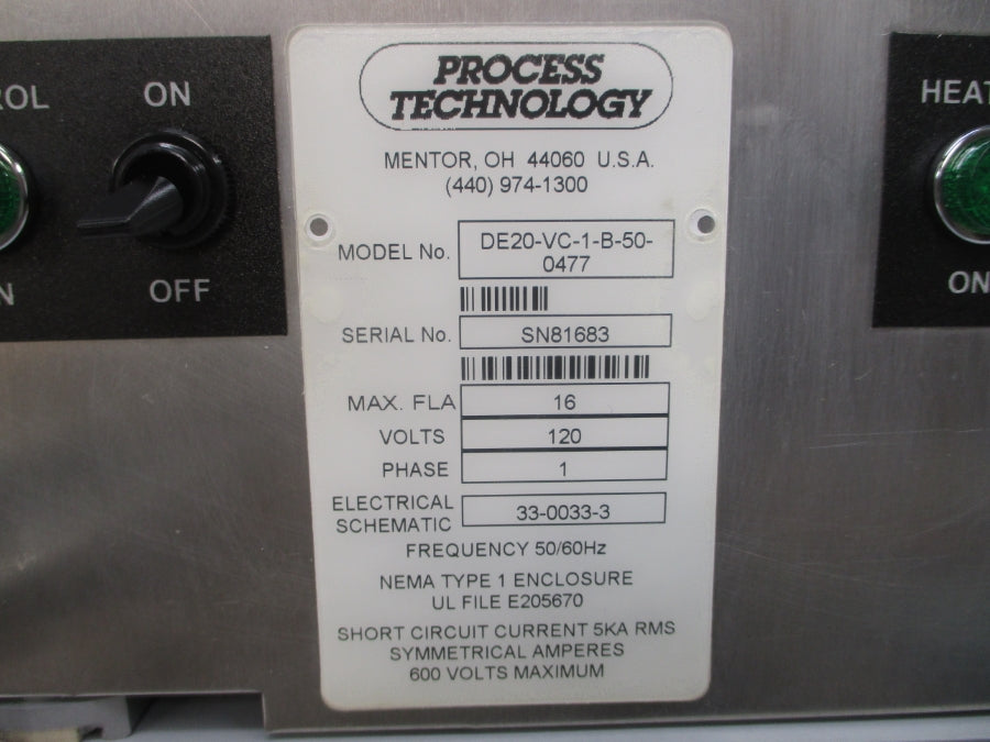 PROCESS TECHNOLOGY DE20-VC-1-B-50-0477 120V 16A NSNP