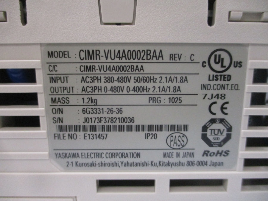 YASKAWA CIMR-VU4A0002BAA 380-480VAC 2.1/1.8A REV. C NSMP
