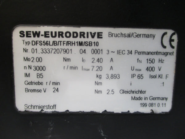 SEW-EURODRIVE DFS56L/B/TF/RH1M/SB10 400V 2.40/7.20A NSNP