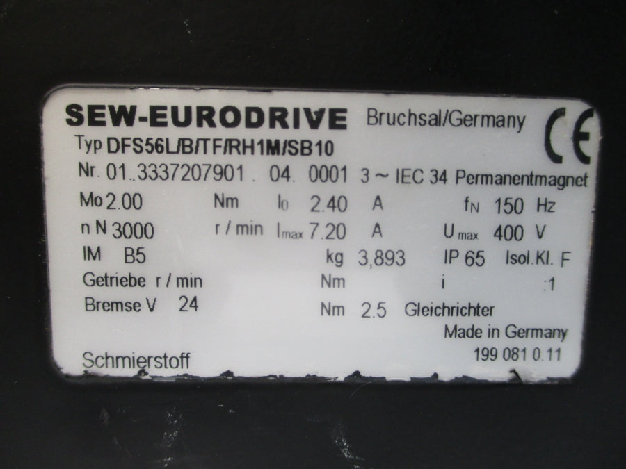 SEW-EURODRIVE DFS56L/B/TF/RH1M/SB10 400V 2.40/7.20A NSNP