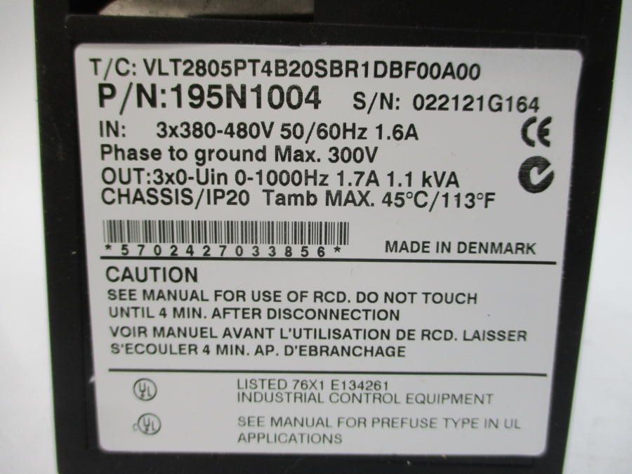 DANFOSS VLT2805PT4B20SBR1DBF00A00 195N1004 380-480V 1.6A NSNP