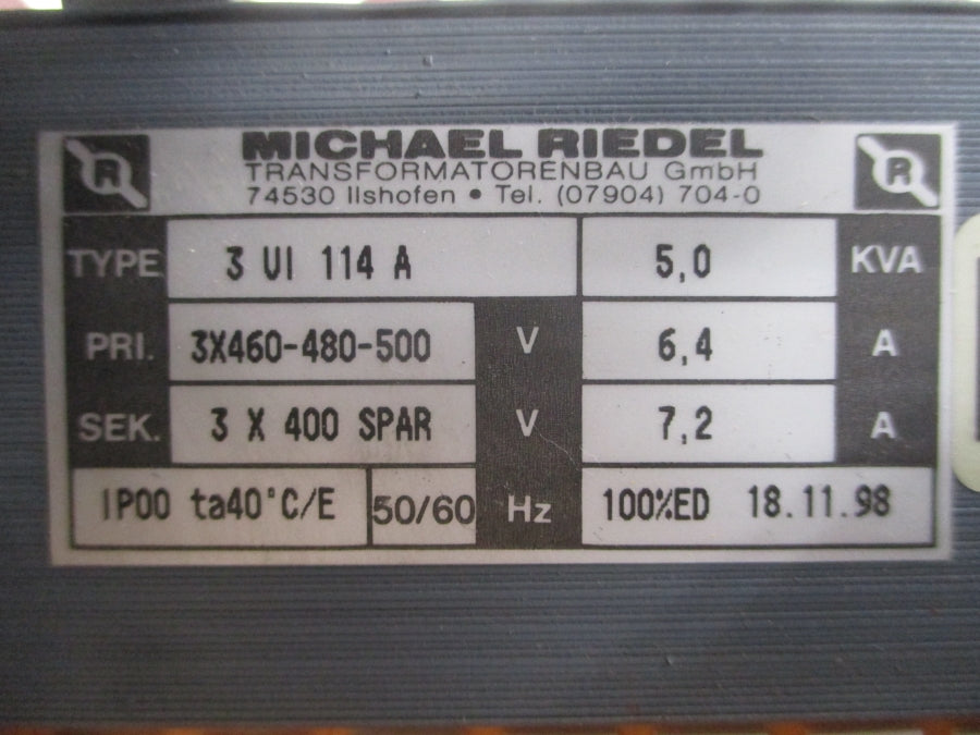 MICHAEL RIEDEL 3UI114A 460-480-500V 6.4/7.2A NSNP
