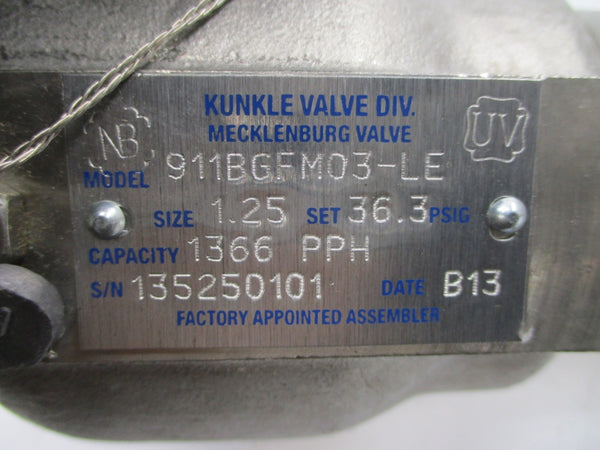 KUNKLE VALVE 911BGFM03-LE 36.3PSI 1.25" NSNP