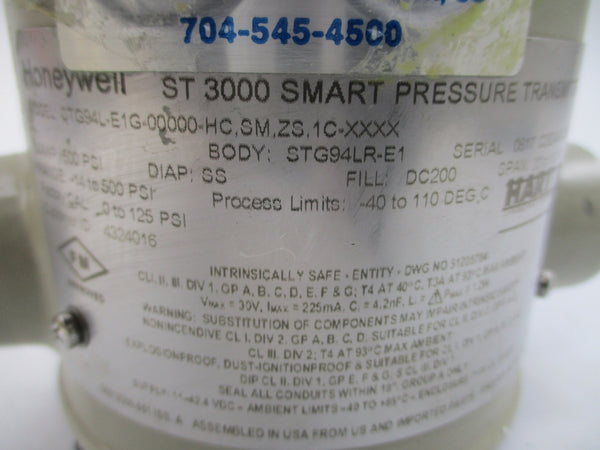 HONEYWELL STG94L-E1G-00000-HC.SM.ZS.1C-XXXX 14-500PSI NSNP