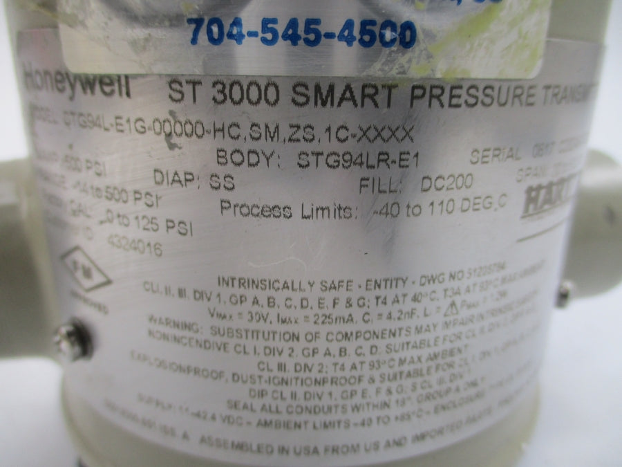 HONEYWELL STG94L-E1G-00000-HC.SM.ZS.1C-XXXX 14-500PSI NSNP