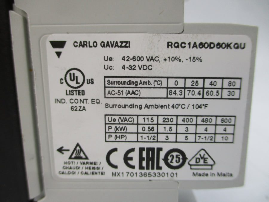 CARLO GAVAZZI RGC1A60D60KGU 600VAC 60A NSMP