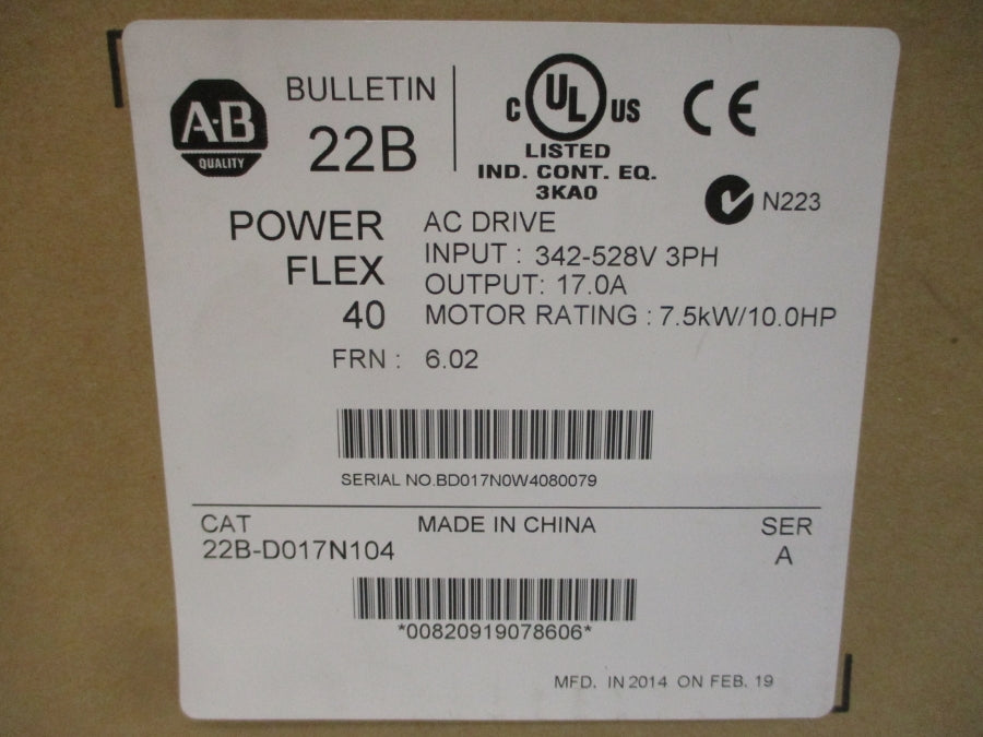 INDUSTRIAL SPARE PART 22B-D017N104 SER. A F/W 6.02 342-528VAC 18.4A NSMP