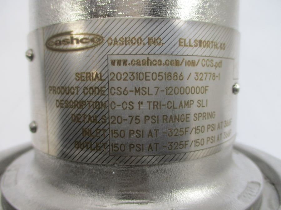CASHCO CS6-MSL7-12000000F 20-75PSI 366'F 1" NSNP