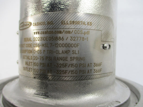 CASHCO CS6-MSL7-12000000F 20-75PSI 366'F 1" NSNP