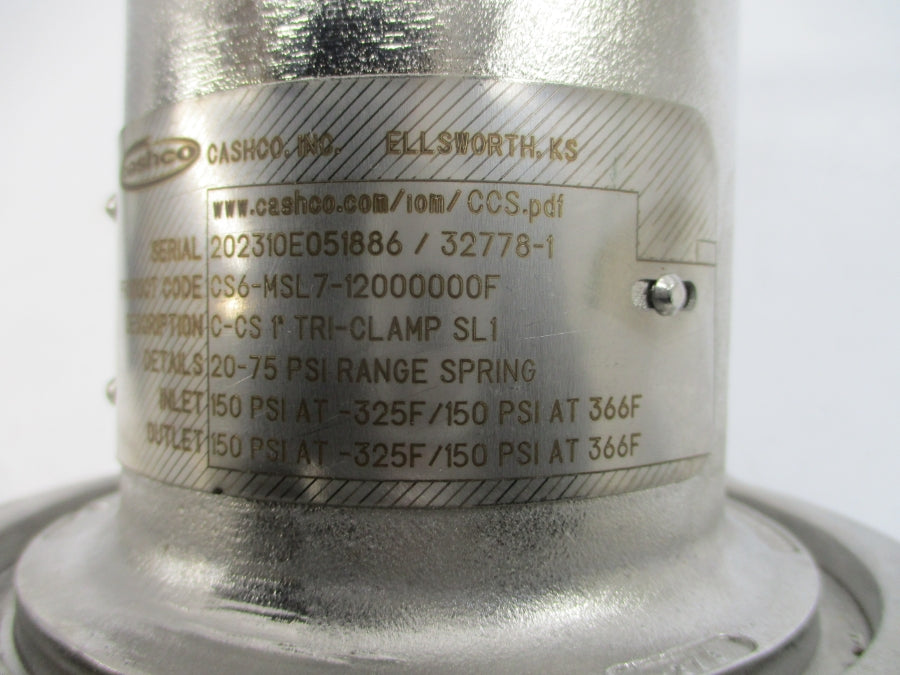 CASHCO CS6-MSL7-12000000F 20-75PSI 366'F 1" NSNP