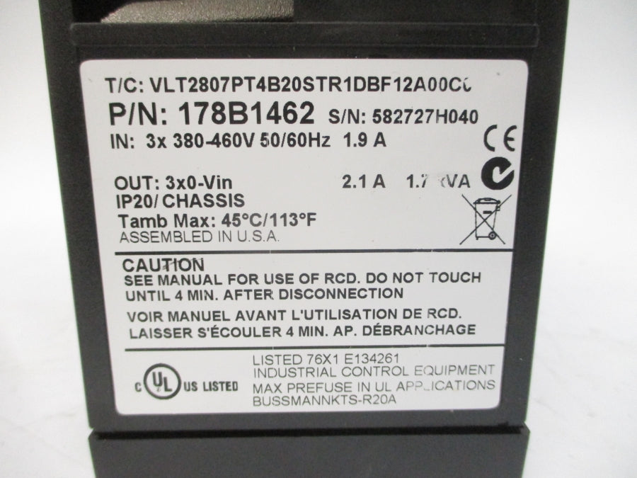 DANFOSS 178B1462 VLT2807PT4B20STR1DBF12A00C0 380-460V 1.9A NSNP