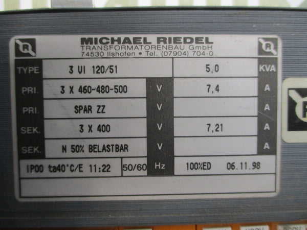 MICHAEL RIEDEL 3UI120/51 460-480-500V 7.4/7.21A NSNP