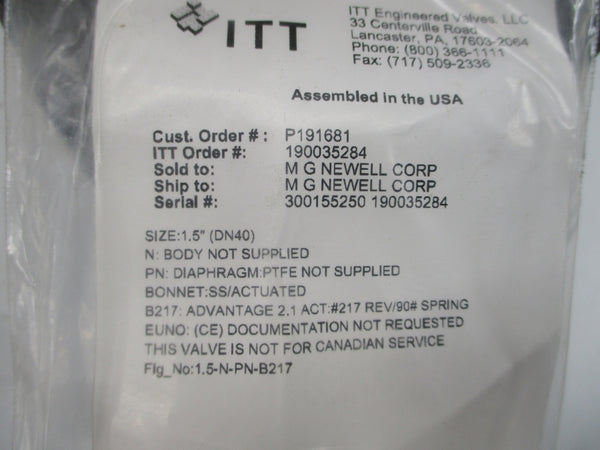 ITT 1.5-N-PN-B217 90PSI 1.5" NSNP