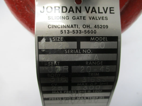 JORDAN VALVE 60 300PSI 450'F 20-45 2" NSNP