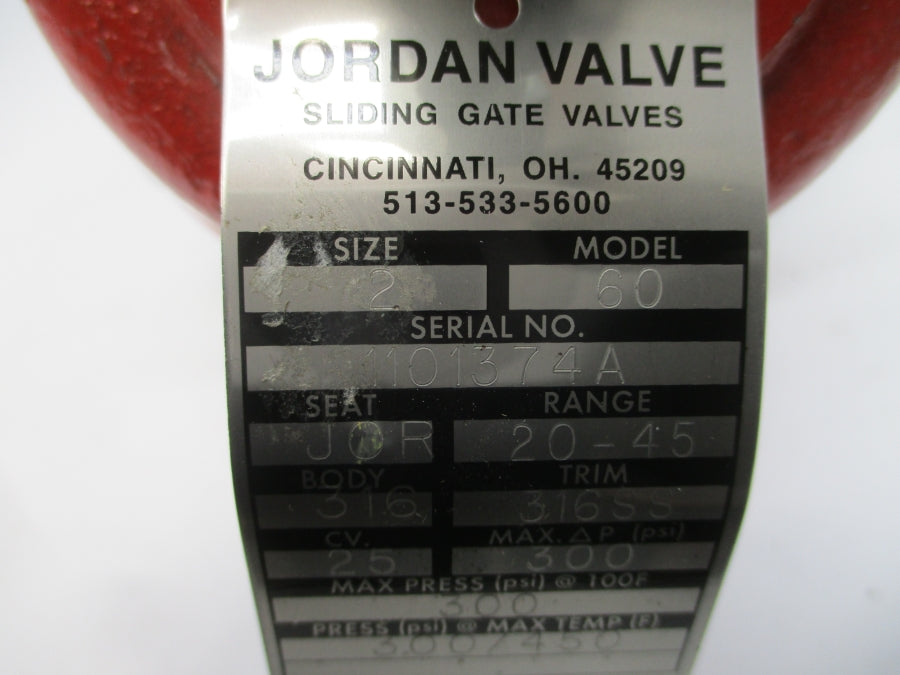 JORDAN VALVE 60 300PSI 450'F 20-45 2" NSNP