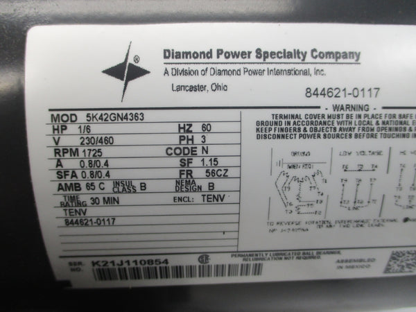 MARATHON MOTORS 5K42GN4363 230/460V 0.8/0.4A NSMP