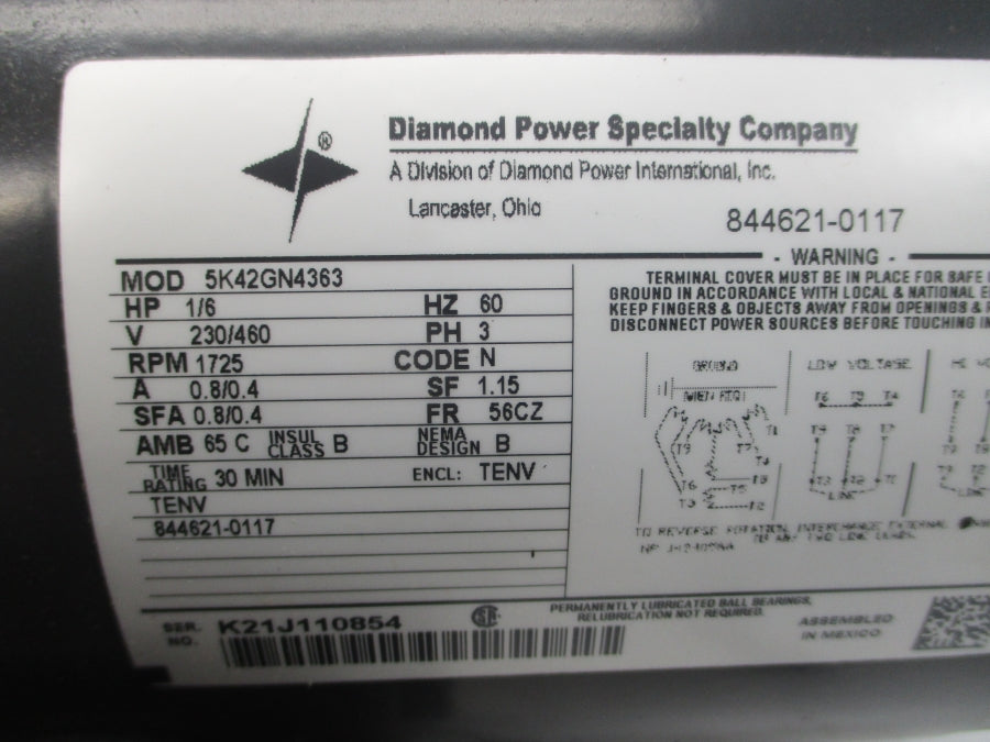 MARATHON MOTORS 5K42GN4363 230/460V 0.8/0.4A NSMP