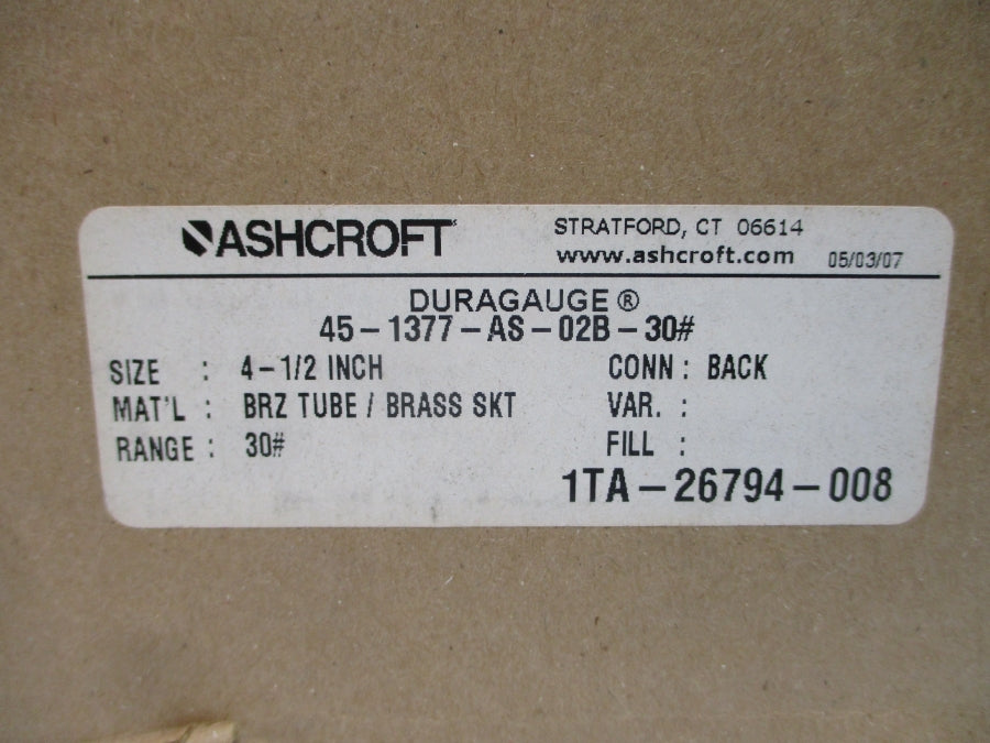 ASHCROFT 45-1377-AS-02B-30# 0-30PSI 4-1/2" NSMP