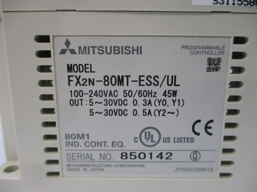 MITSUBISHI FX2N-80MT-ESS/UL 100-240VAC 0.3/0.5A (AS PICTURED) NSNP