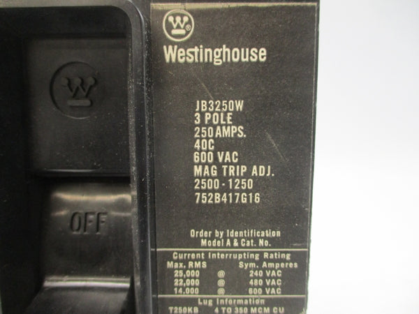 WESTINGHOUSE JB3250W 752B417G16 600VAC 250A (AS PICTURED) UNMP