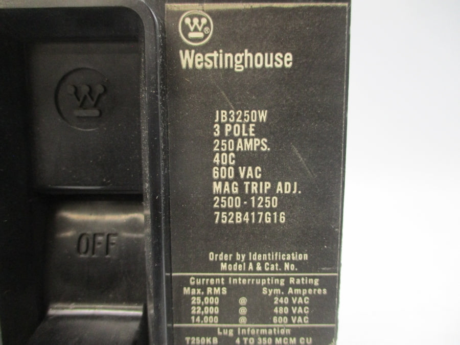 WESTINGHOUSE JB3250W 752B417G16 600VAC 250A (AS PICTURED) UNMP