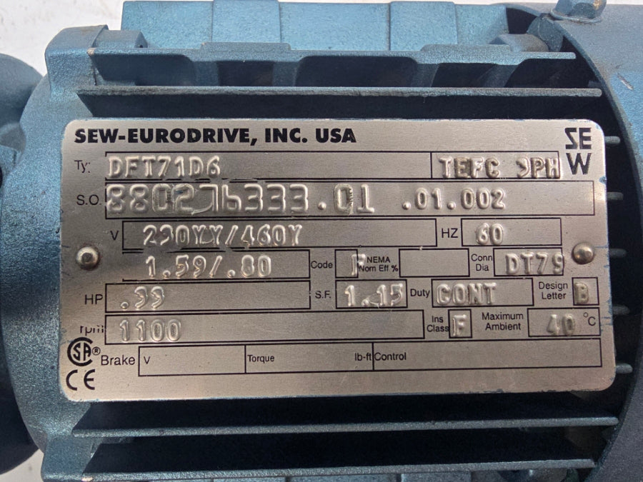 SEW-EURODRIVE DFT71D6 230/460V 1.59/.80A UNMP