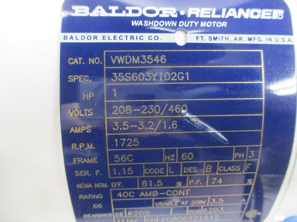 BALDOR VWDM3546 35S603Y102G1 208-230/460V 3.5-3.2/1.6A NSNP