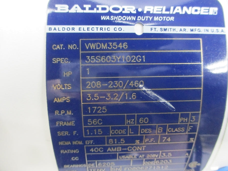 BALDOR VWDM3546 35S603Y102G1 208-230/460V 3.5-3.2/1.6A NSNP