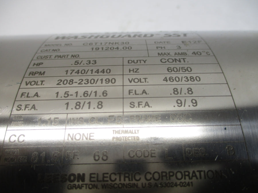 LEESON ELECTRIC 191204.00 C6T17NK30 460/380V 1.5-1.6/1.6A NSNP
