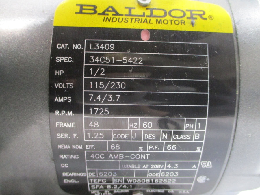 BALDOR L3409 34C51-5422 115/230V 7.4/3.7A NSNP