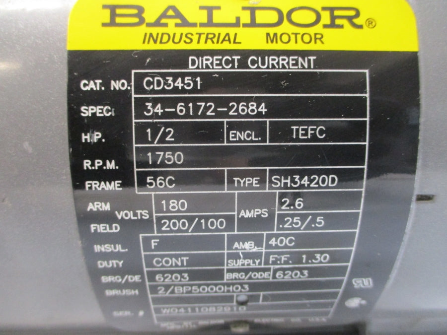 BALDOR CD3451 34-6172-2684 180-200/100V 2.6-.25/.5A (AS PICTURED) NSNP