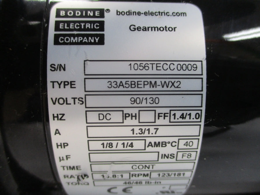 BODINE ELECTRIC 33A5BEPM-WX2 90/130VDC 1.3/1.7A NSNP