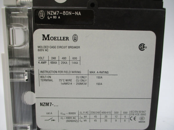 MOELLER NZM7-80N-NA 600VAC 80A NSMP