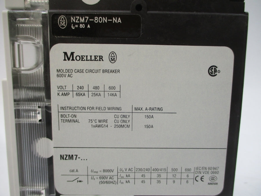 MOELLER NZM7-80N-NA 600VAC 80A NSMP
