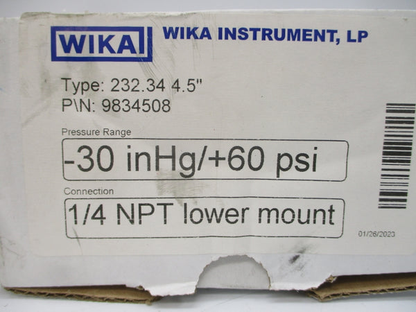 WIKA 232.34 9834508 -30INHG/+60PSI 4.5" NSMP