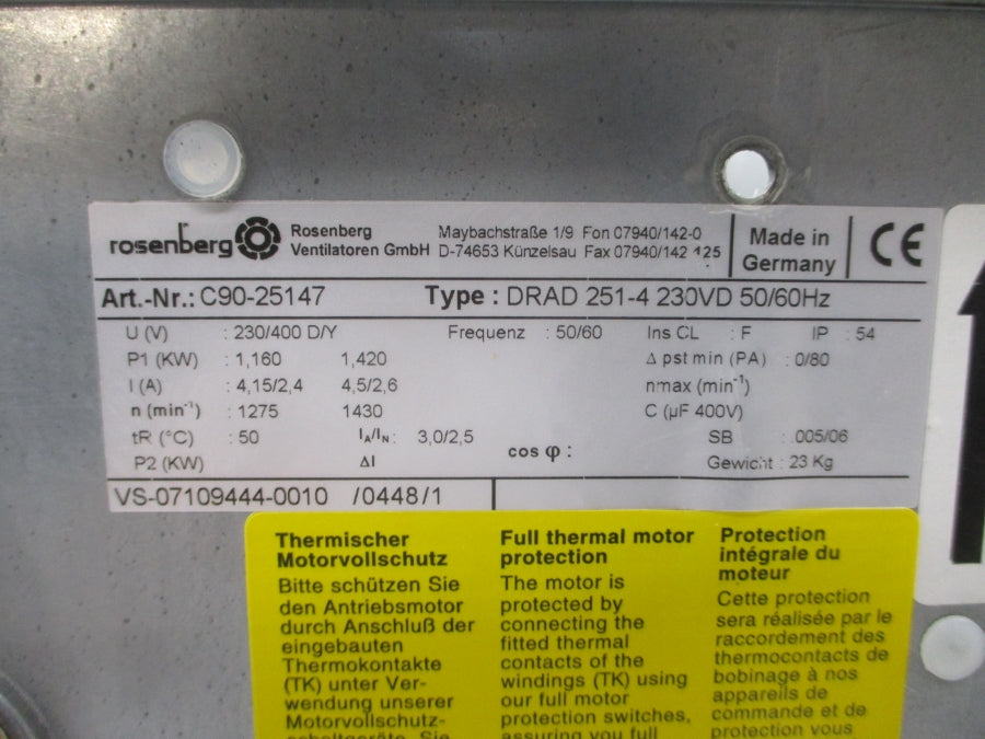 ROSENBERG C90-25147 DRAD251-4 230/400V 4.5/2.6A NSNP